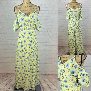 Blu Pepper Floral Side Cutouts Attached Sleeve Princess Seam Maxi